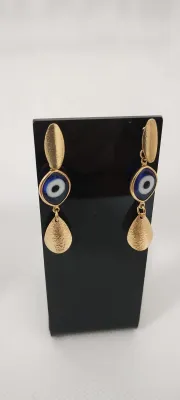 Brinco Banhado a Ouro Olho Grego com Gota Texturizada